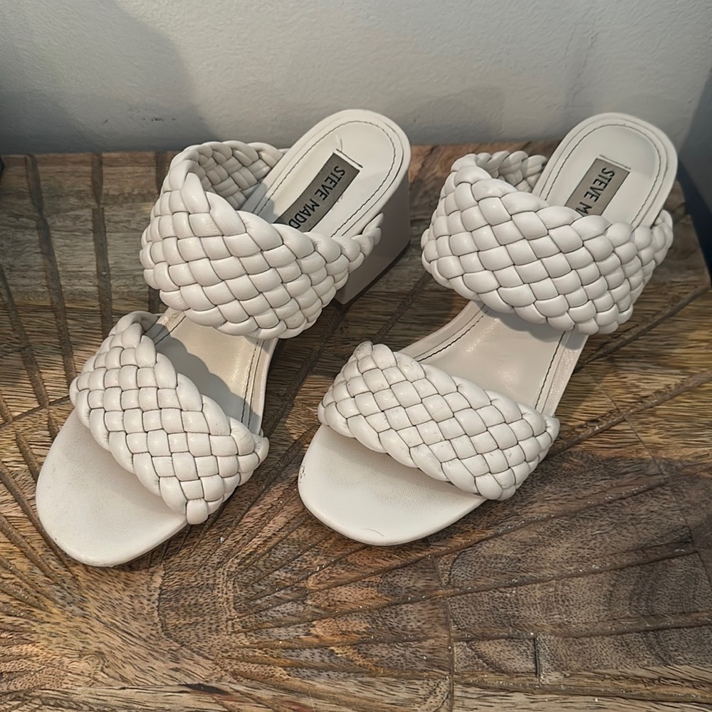 White Steve Madden Braided Heels.